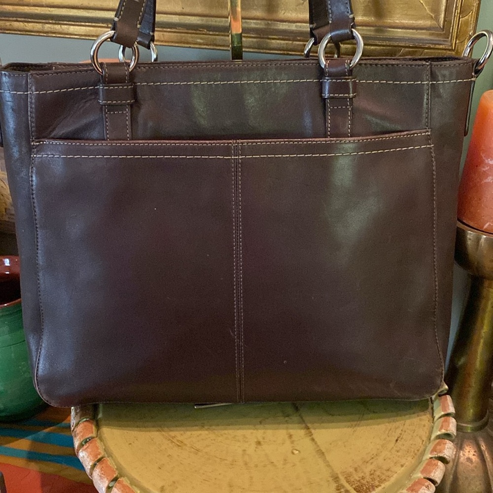 Coach Brown Leather Top Handle Turnlock Pocket Zipper Satchel Shoulder Bag - Picture 3 of 16